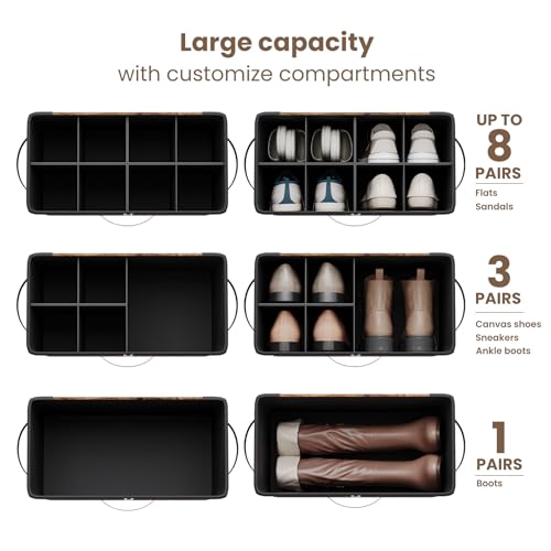 Varhomax Shoe Organizer Box 2 Pack for Closet,Small Fabric Shoe Storage Bin with Adjustable Dividers & Clear Cover, Saving Space Sneakers & Sandals Containers for Entryway, Cubby - color: Rust Brown-Small 2 Pack