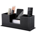 KINGFOM Office Supplies Desk Organizer PU Leather Storage Box 4 Divided Compartments for Pen Business Card Remote Control Mobile Phone Cosmetics Collection Holder (Black) - color: Black-L