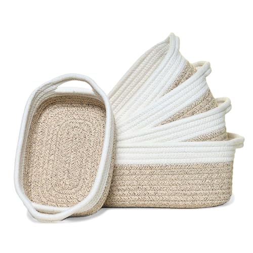 Storage Basket Set – 5-Piece Baskets for Organizing Home, Shelves, Nursery, Bathroom, Dog Toys, Small to Large Decorative Baskets – White and Mixed Brown - color: White and Mixed Brown, size: Pack of 5