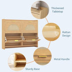 Patikuin Narrow Rattan Shoe Cabinet, 4 Semi-Circular Flip Doors Freestanding Shoe Storage Organizer, MDF Wooden Hidden Slim Shoe Rack for Entryway, Hallway, Foyer, Living Room - size: 4 Flip Drawers