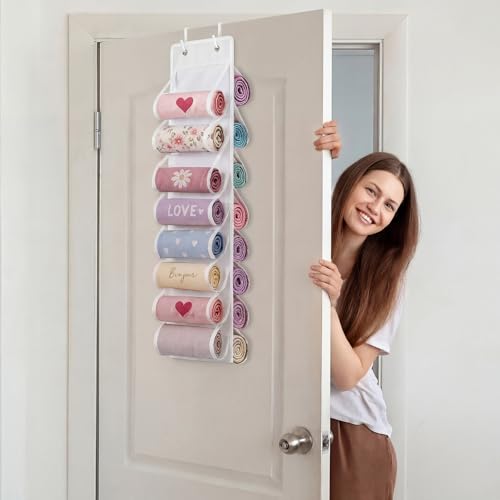 Over The Door Hoodie Organizer, Double Sided Holds 16 Hoodies, White Hanging Storage with 2 Hooks and Rope for Door Closet Cabinet Use, Ideal for Dorm Rooms Bedroom, Small Spaces - color: White