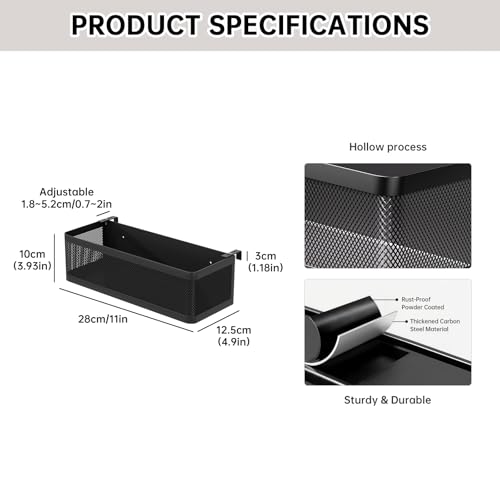 Bedside Caddy Shelf for Bunk Bed & Dorm, Adjustable Bunk Bed Caddy Holder for Top Bunk, Rails, Cribs, Bedside Shelf Organizer for Phone/Books/Drinks (Black, L(L11in*W4.9in*H3.93in)) - color: Black