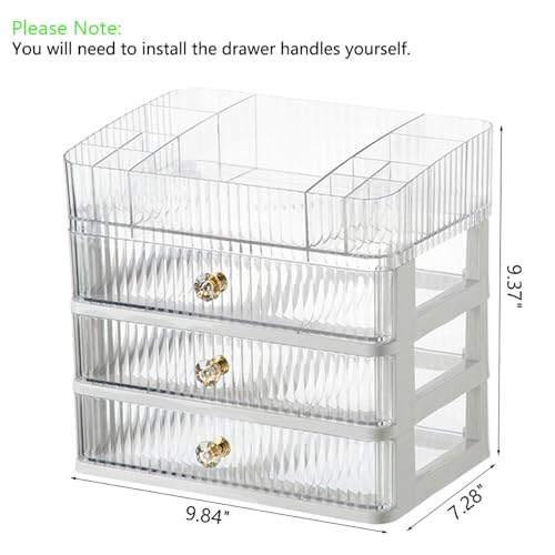 MIUOPUR Makeup Organizer with 3 Drawers, Clear Bathroom Counter Organizer, Skincare Organizer for Vanity Countertop, Cosmetic Display Case, Ideal Choice for Storing Lipsticks, Nail Polishes, Perfumes