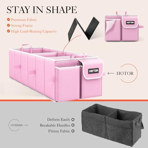 HOTOR Trunk Organizer, Sturdy Foldable with Cooler for Car & SUV, 3 Compartments, Pink, 30.90”×12.60”×10.63” - color: Pink, size: Large