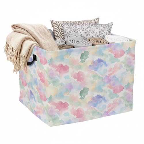 56L Watercolor Laundry Basket Clothes Hamper with Handles,Foldable Blanket Storage Large Laundry Hamper with Waterproof PE,Toy Storage Bin Organizer,Cube Clothes Organizer,Home Decor - color: Watercolor