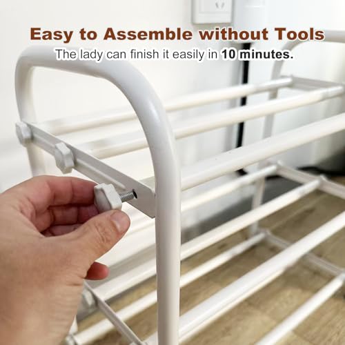 KANAV 4-Tier Expandable Shoe Rack, Heavy Duty Adjustable Metal Shoe Organizer for Closet, Entryway & Mudroom, Freestanding, Tool-Free Assembly, White - color: White, size: 4-Tiers