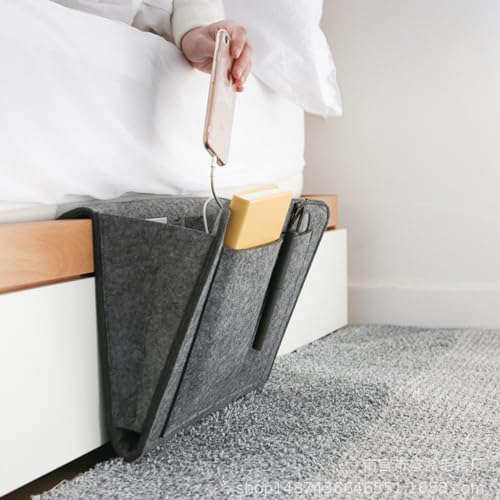 Bringsine 5 Pockets Bedside Caddy, Felt Bed Storage Organizer Hanging Bag Holder for Magazine Book Phone Tablet iPad Cables Remote and Glasses Holder Home Dorm Bed Sofa-Dark Gray - color: Dark Gray, size: 5 Pockets + Glasses Holder