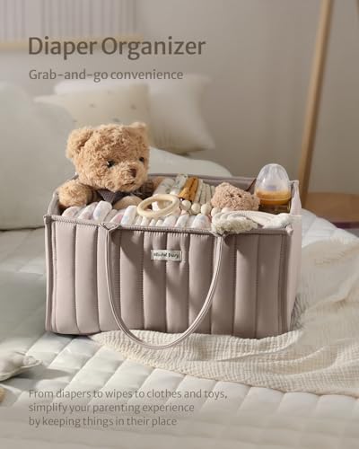 Blissful Diary Baby Diaper Caddy Organizer, Stylish Storage Basket for Newborn Essentials and Diaper Station, Gift for Baby Shower and Registry Must-Have, Sand - color: Sand