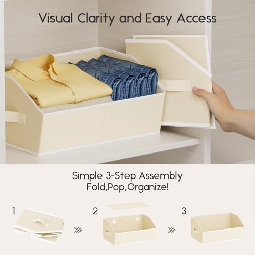 Homsorout Large Closet Organizers and Storage Bins - 4 Pack Trapezoid Storage Baskets for Shelves, Foldable Fabric Baskets with Handles Ideal for Closet, Basket, Wardrobe and Shelf Storage, Beige - color: Beige, size: 4 Pack