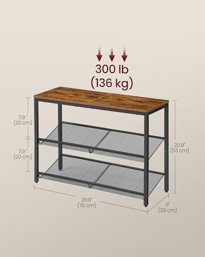 VASAGLE Shoe Rack for Entryway, 3-Tier Shoe Rack Organizer with Storage Shelves and Spacious Top, Freestanding, Adjustable, Industrial, Rustic Brown and Ink Black ULBS043KD01 - color: Rustic Brown + Ink Black, size: 3 Tiers (29.9"W)