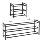 Expandable Shoe Rack - 18.5''- 47'' Adjustable Shoe Rack for Closet, 3 Tier Long Shoe Shelf Storage for 18 Pairs Shoe and Boot, Sturdy Metal Shoe Organizer for Entryway, Garage, Black