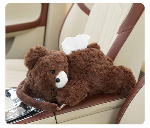 Tissue Box Cover Plush Tissue Box Holder for Car, Home, Decorative Holder/Organizer for Bathroom Vanity Countertop, Nightstands, Office Desk- Deep Brown Bear - color: Deep Brown Bear