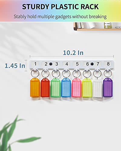 Uniclife Key Tag Rack Hook Style Plastic Wall Mounted Key Holder Organizer with Transparent Tough Key Tag Identifiers Markers in 8 Assorted Colors - size: 10.4'' x 2.8'', 1 Pack, style: Hooks