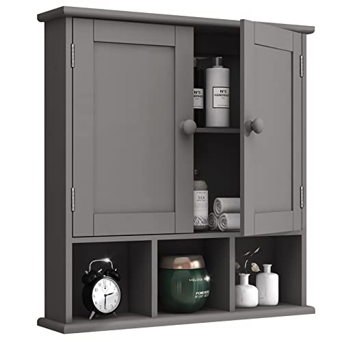 TaoHFE Grey Bathroom Cabinet,Bathroom Wall Cabinet with 2 Door Adjustable Shelves,Over The Toilet Storage Cabinet,Bathroom Cabinet Wall Mounted,Medicine Cabinets for Laundry Room Kitchen - color: Grey