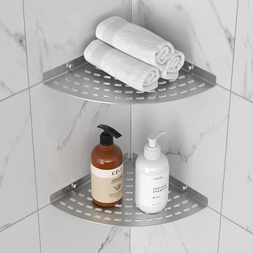 2 Pack Corner Shower Shelves 304 Stainless Steel Shower Corner Shelf Brushed Nickel Bathroom 8 in Prevent Rust Drilling Installation - color: Brushed Nickel