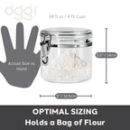 Oggi Clear Canister with Clamp Lid, 38 oz - Large Airtight Food Storage Container, for Kitchen & Pantry Storage of Bulk, Dry Foods Including Pasta, Flour, Sugar, Coffee, Rice, Tea, Spices & Herbs