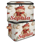 Custom Storage Basket with Name, Personalized Storage Bins with Zipper Lid, Foldable Fabric Storage Box Large capacity with Handle Bear Red Hat Scarf - color: Option 16