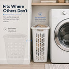 Rectangular Laundry Hamper, Slim Plastic Clothes Basket with Ventilation Holes, Lightweight Open Top Design for Small Spaces, White (2)
