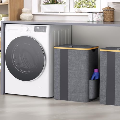 BlissTotes Laundry Basket with Lid, 80L Clothes Laundry Hamper with Handles and Removable Laundry Bag, Breathable Design Hamper with Lid for Bedroom, Bathroom, Dorm, Laundry Room - Light Grey - color: Light Grey, size: 80L