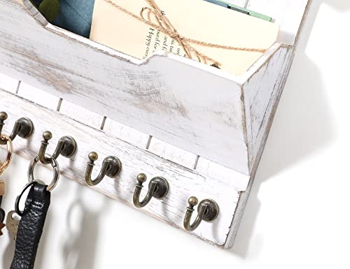 DOPACE Key and Mail Holder for Wall, Mail and Key Holder, Mail Organizer Wall Mounted with 6 Key Hooks, White