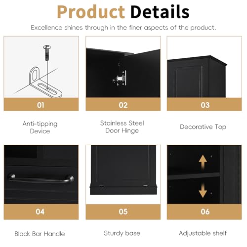 Virubi Tall Laundry Cabinet with Tilt Out Hamper, Wood Tall Laundry Room Cabinets with Doors, and Adjustable Shelves, for Bathroom Storage Organization, Freestanding, Black - color: Black, size: 29.9"x14.2"x67.7"