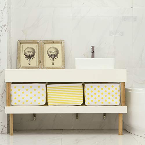 Sea Team Collapsible Canvas Fabric Storage Basket with Handles, Rectangle Waterproof Storage Bin, Box, Cube, Foldable Shelf Basket, Closet Organizer, 16.5 x 11.8 x 9.8 Inches, Yellow Dot - color: Dot/Yellow, size: 16.5 Inch (Pack of 1)