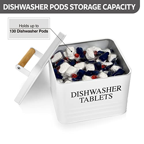 Calindiana Modern Farmhouse Metal Dishwasher Pods Container Holder with Lid for Kitchen Organization and Storage, Kitchen Essentials Decor Accessories, White - color: White