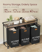 VASAGLE Laundry Sorter, Laundry Hamper with Wheels, 39.6 Gal. (150 L) Portable Rolling Cart Baskets with Shelf, 3 Removable Liners and 6 Labels, Ink Black and Chestnut Brown UBLH103BH01 - size: 3 Bags
