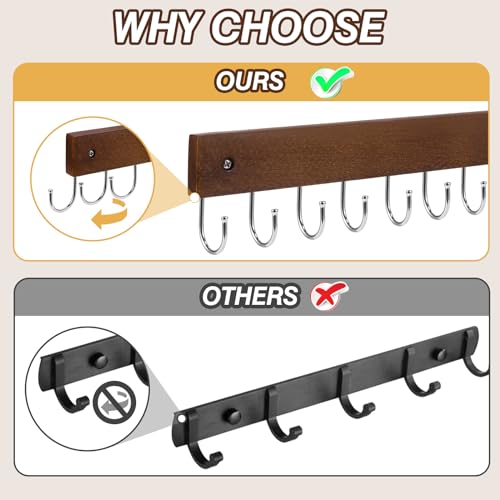 UNIFUN Wall Mounted Key Hooks, 12 Hook Organizer Rack for Entryway, Kitchen, Bathroom, Heavy Duty Key Holder Hanger, Brown Wood Finish, 2 Pack - size: 2 Pack