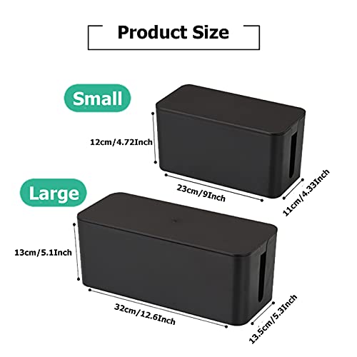 Cable Management Box,Cord Organizer Box for Home and Office System to Cover and Hide & Power Strips & Cords,Surge Protector (Large, Black) - color: Black, size: Large