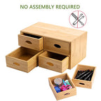 ZOOFOX Bamboo Desk Organizer, 100% Natural Bamboo Tabletop Storage Box with 4 Drawers, Night Stand Table Organizer, Wooden Desktop Drawer Organizer for Makeup Vanity Office Supplies