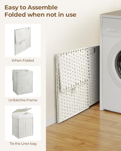 Greenstell Laundry Hamper with Lid, 90L Clothes Hamper with 2 Removable Liner Bags & 2 Mesh Laundry Bags, Handwoven Synthetic Rattan Laundry Basket for Clothes, Toys in Bathroom, Bedroom White - color: White, size: 90L (18.1 x 13.0 x 23.6 inches)