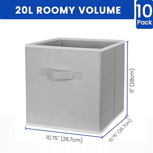 Criusia Storage Cubes, 11 Inch Cube Storage Bins for Shelves (10 Pack), Fabric Collapsible Storage Bins with Dual Handles, Foldable Cube Baskets for Clothes, Closet Organizers and Storage Box (Grey) - color: Grey, size: 10 Pack - 11 inches
