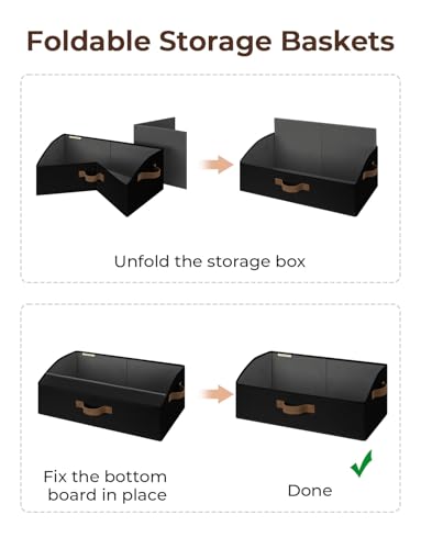 StorageWorks Closet Storage Bins, Trapezoid Organizer Box for Shelves, Fabric Clothes Bin, Foldable Organizing Baskets with Handles, Large, Black, 3-Pack - color: Black, size: Large