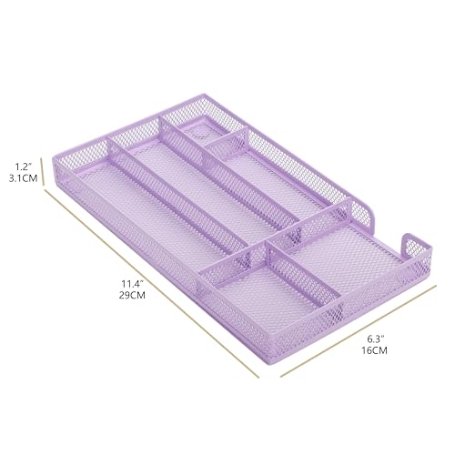 Annova Desk Drawer Organizer/Storage Tray - Metal Mesh with Dividers for Pens, Desktop Accessories, Bathroom, Kitchen, Makeup and Office Supplies (Small, Light Purple) - color: Light Purple, size: Small