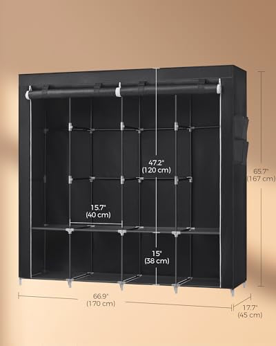 SONGMICS Portable Closet, Wardrobe Closet Organizer with Cover, 4 Hanging Rods and Shelves, 4 Side Pockets, 17.7 x 66.9 x 65.7 Inches, Large Capacity for Bedroom, Living Room, Ink Black URYG094B02 - color: Ink Black, size: 4 Tiers（66.9"L）