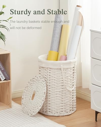 SETVSON Laundry Hamper with Lid Laundry Basket with Lid 19.0 Gal (72 L) Round Wicker Laundry Basket Handwoven Rattan Basket with Lid Removable Bag 2 Mesh Bags Handles for Living Room Bathroom White - color: White, size: 72L