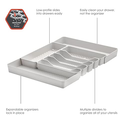 Spectrum Hexa 6-Divider Expandable Silverware Tray (Stone Gray) - in-Drawer Organizer for Kitchen Accessories, Cutlery, Knives, & More/Easy-to-Clean Home & Apartment Essential - color: Stone Gray, size: 6 Divider Expandable