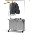 Simple Houseware 3 Bags Laundry Sorter with Extensible Clothes Hanging Rod - color: Silver