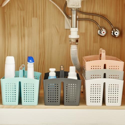 Portable Shower Caddy Basket with Compartments, Plastic Divided Cleaning Caddy Organizer Storage Tote with Handle for Bathroom, College, Dorm Room Essentials, White - color: White