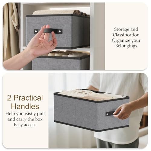 Foldable Clothing Storage Baskets, 16.1 × 9.8 × 6.5 Inch Drawer Organizers with Handles, Storage Bins for Shelves, Gray, Large, 2-Pack - color: Gray, size: Large -2 Pack