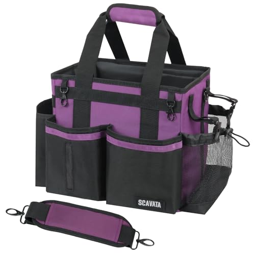 SCAVATA Compact Wearable Cleaning Caddy, Small Cleaning Caddy Supplies Organizer with Handle & Shoulder Straps for Housekeepers, Under Sink & Car Cleaning Tool Organizers Bag (RoyalPurple) - color: RoyalPurple