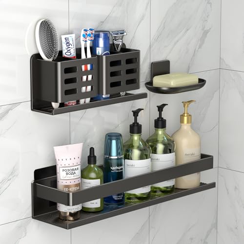 Shower Caddy,Shower Shelf 3 Pack - Bathroom Shower Shelf Rust-Proof Aluminum Adhesive Installation No Drilling Required, Suitable for Bathroom Storage and Home Decoration - size: 3-Piece Set (Large Size)