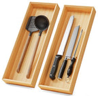 Long Bamboo Kitchen Drawer Organizer Boxes – 17" x 6" Stackable Wood Silverware Utensil Tray for Drawers Bins Cutlery & Flatware Storage – Wooden Pantry Organizers Set of 2 for Junk Drawer Bathroom Rv - size: 17" x 6" x 2"