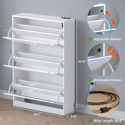 BORNOON Shoe Cabinet with Odor Control and Back Panels, Deodorizing Slim 3-Flip Shoe Storage Cabinet for Entryway, Freestanding Hidden Shoe Rack Organizer for Entrance, Hallway, Bedroom - color: White, size: Deodorizing 3-Flip