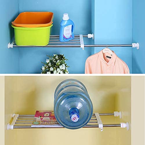Hershii Expandable Closet Tension Shelf Rod Adjustable Storage Rack Heavy Duty DIY Organizer Divider for Wardrobe Cupboard Kitchen Bathroom - size: 69-91.5cm/27.16-36.02inches