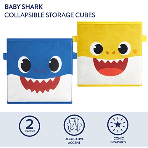 Idea Nuova Baby Shark Collapsible Storage Cubes, Set of 2, 10"x10",Baby Shark Blue/Yellow - color: Baby Shark blue/yellow
