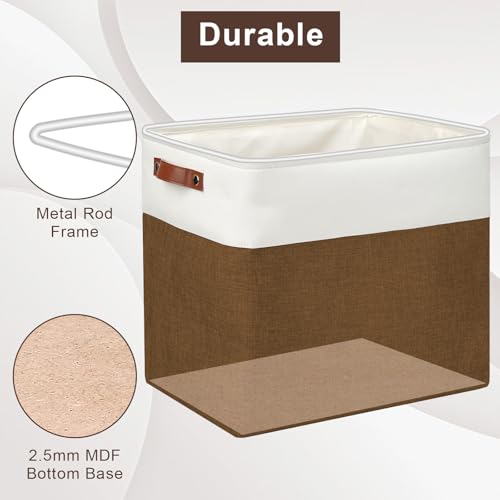 Bagnizer Large Fabric Storage Baskets | 50L Storage Bins, Decorative Linen Closet Baskets with Handles for Organizing, Shelf, Toys, Clothes, Home, Office, Nursery, 17x12x15Inches (Brown&White) - color: Brown / Off-White, size: Extra Large -17"x12"x15"