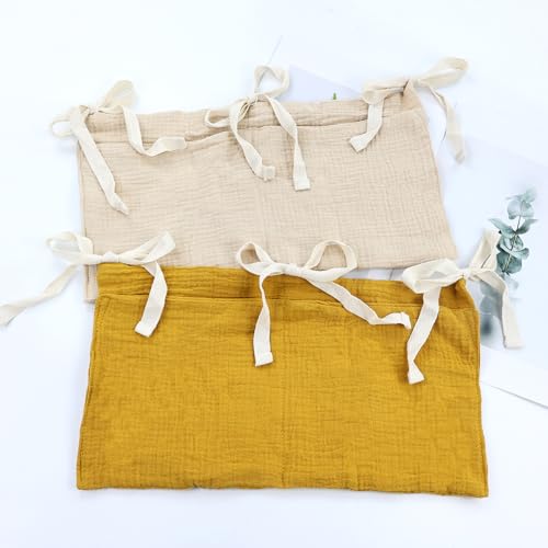 Cinaci 2pcs Cotton Pram Stroller Caddy Baby Crib Hanging Organizers Storage Pockets Nappy Diaper Bags Bedside Pockets for Milk Bottle/Soothing Toys/Wipes (Cream Set) - color: Cream and Ginger Set