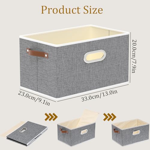 Yawinhe Fabric Storage Baskets, Foldable Closet Organizer for Shelves, Large Boxes with 3 Handles, Canvas Bins for Clothes, Grey, 12.99''Lx9.05''Wx7.87''H, 6-Pack - color: Grey, size: 12.99x9.05x7.87in/6-Pack